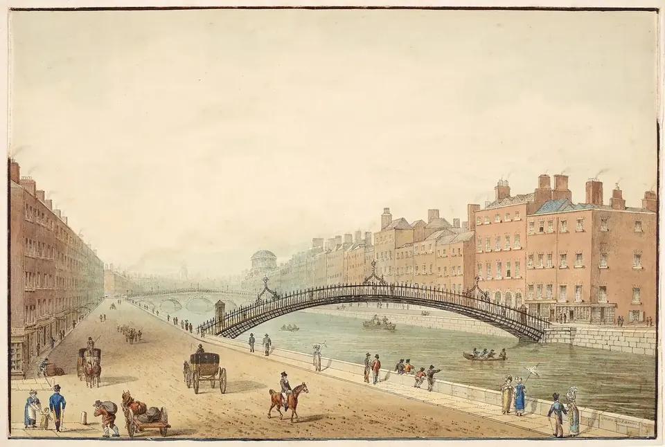Dublin'de Liffey Nehri üzerinde Ha'penny Köprüsü (İrlanda)